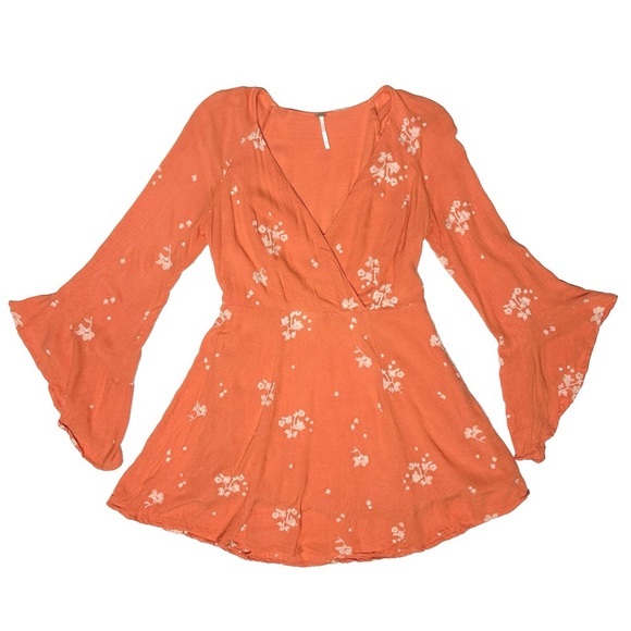 Free People Embroidered Jasmine Mini Dress Sz 8 Papaya Orange Witchy Boho Fairy - Picture 5 of 16